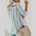 thumbnail image 6 of Olyvenn Womens Tops Casual Plus Size Loose Womens Fashion V Neck Striped Roll Up Sleeve Button Down Blouses Tops With Pocket Shirt For Women 2024 Blue 8, 6 of 6