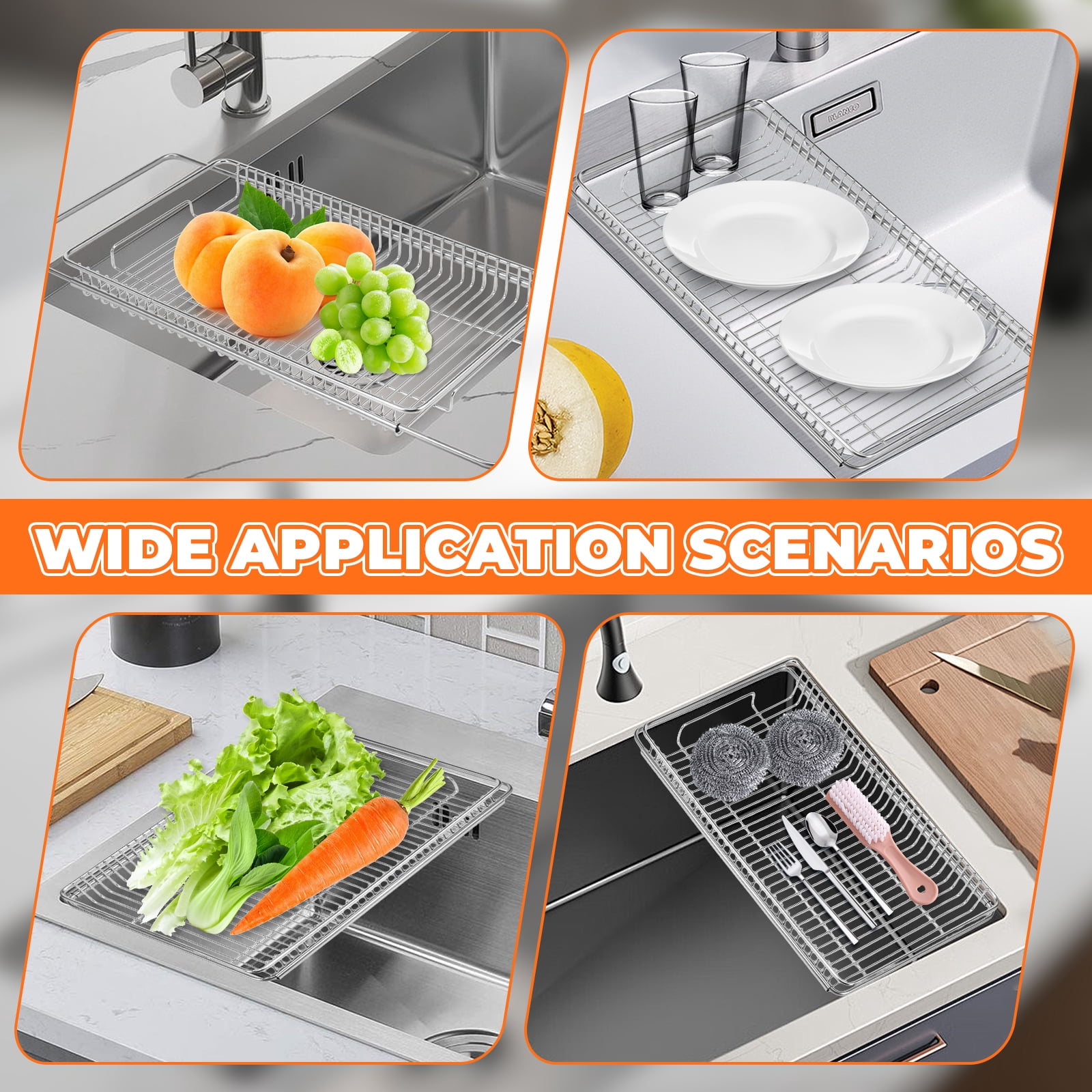 Txkrhwa Extendable Dish Drying Rack, Small Over the Sink Dish Drainer, Stainless Steel Sink Drainer Rack, Space Saving Dish Dryer Rack, Kitchen Counter Dish Strainer