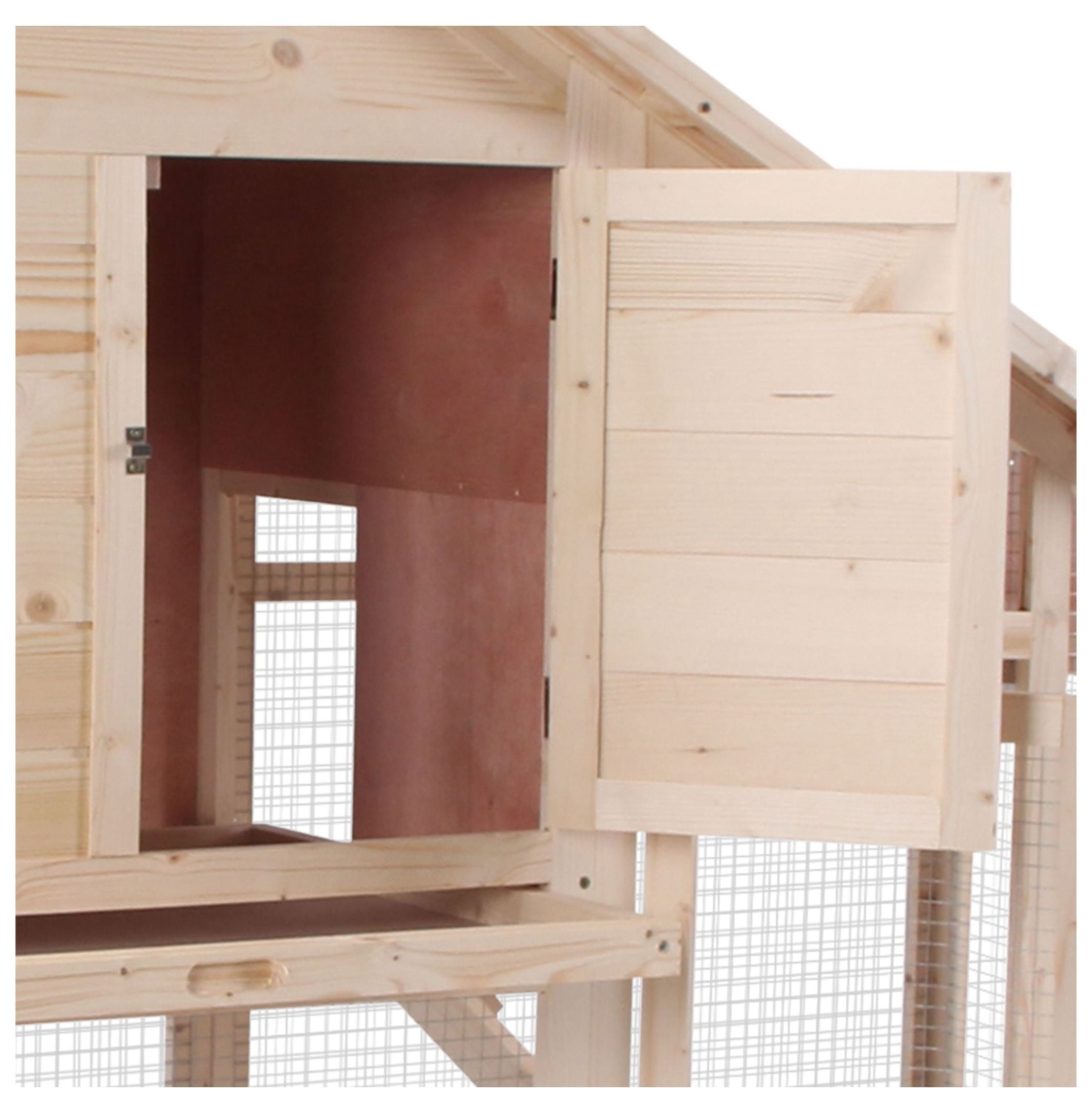 Wood Rabbit Hutch 2-Tier Small Animal House with Ramp & Run Natural 55" L