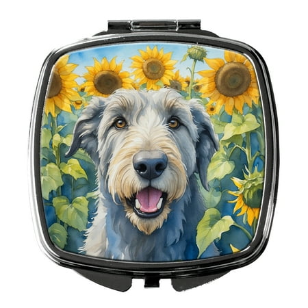 Irish Wolfhound in Sunflowers Compact Mirror 2.75 in x 3 in