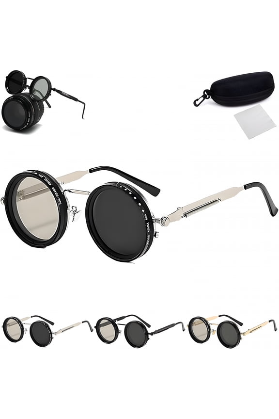Adjustable Tint Sunglasses, 1-9 Gears Steampunk Retro Metal Round Polarized Glasses with ND Filter Lenses for Men and Women