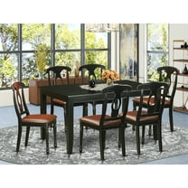 Kitchen Table Chair Set 7-Piece - Rectangular Dining Table with 6 Chairs - Faux Leather Seats - Black Finish