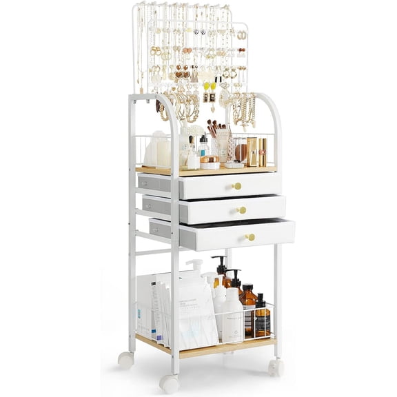 Jewelry Organizer, Large Jewelry Stand with 3 Jewelry Box Drawer, Jewelry Holder Necklace Organizer Earring Storage Jewelry Armoire with Display for Earring Necklace Ring Bracelet