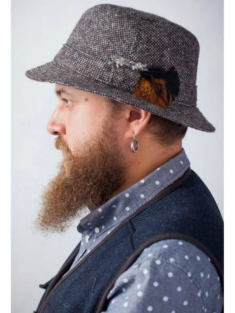 Hanna Hats Walking Hat, 100% Wool Tweed, Wide Brim, Unisex, Made