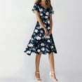 thumbnail image 2 of WTOBBY Women's Summer Casual Fashion Flower Print V-Neck Short Sleeve Short Skirt Dress for Daily Wear Outdoor Activities and Trendy Outfits with Pocket Design,Navy XL, 2 of 4