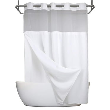 KAMIDA No Hooks Hookless 72x72 inch Shower Curtain,Clear Shower Curtain Liner, Fabric Outer Curtain & Waterproof Inner Liner,Slub Textured,White,Bathroom Decor