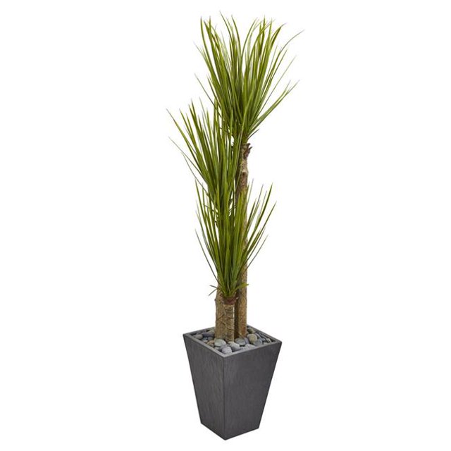 5.5 ft. Triple Stalk Yucca Artificial Plant in Slate Planter