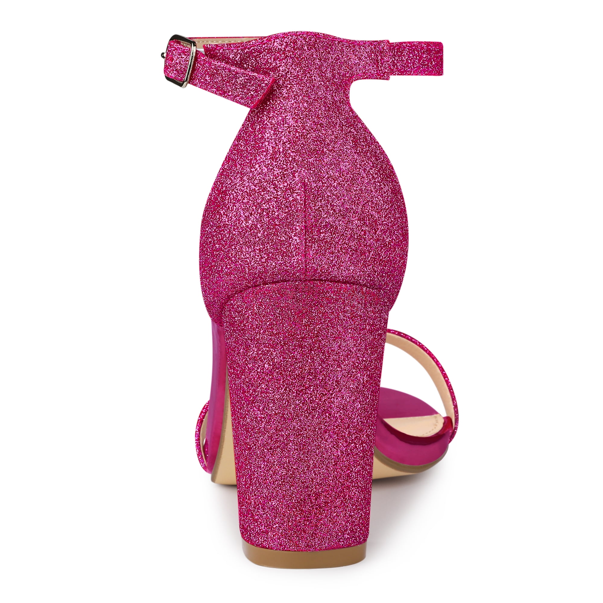 DARING DIVA Women's Ankle Strap Chunky Heels Glitter Vamp Open-Toe Sandals Hot Pink 8.5