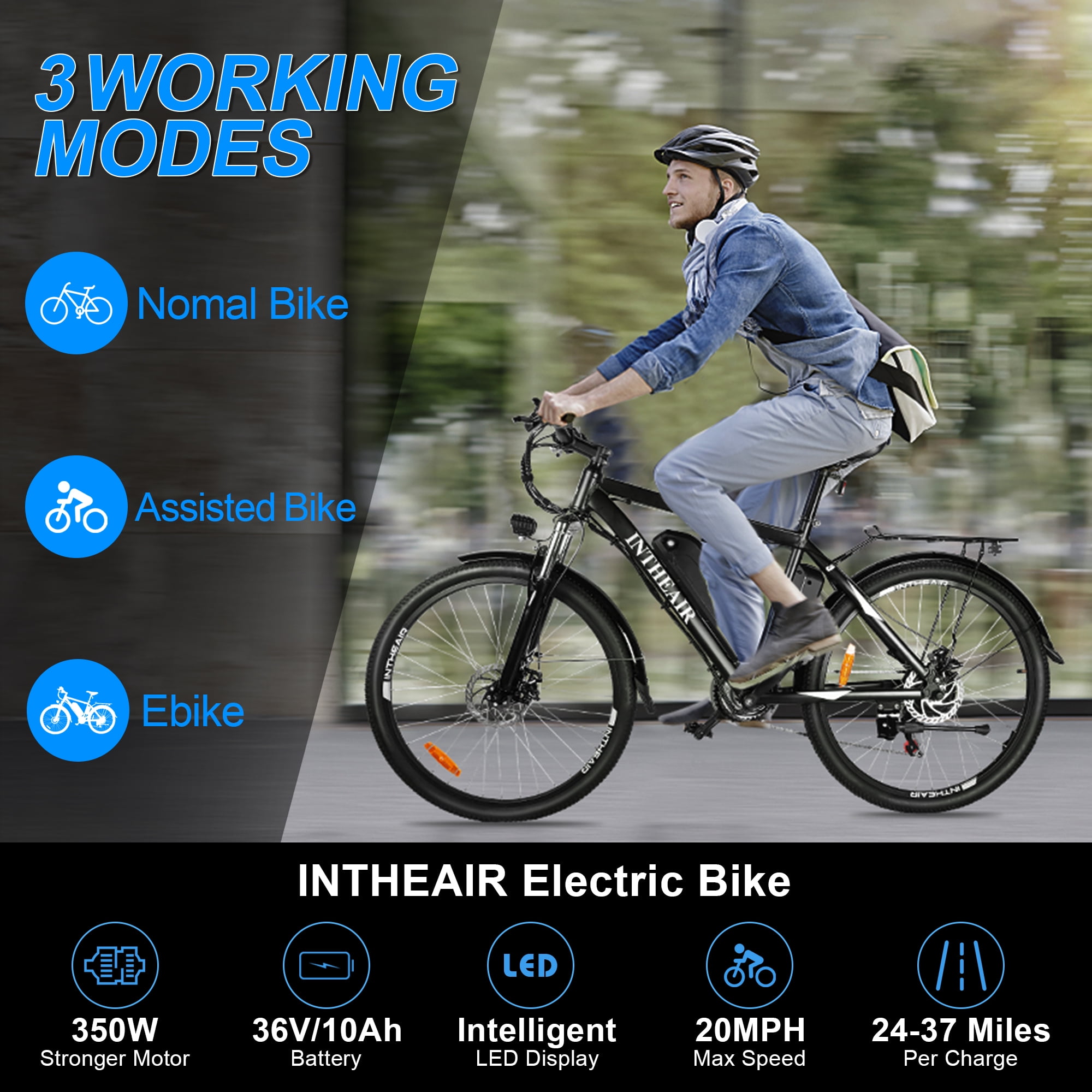 Coolautoparts 26 inch Folding Electric Bicycle for Adults Men Women 350W/500W Aluminum Mountain e-Bike Road Bikes with Removable 48V 10Ah Lithium Battery Shimano 21 Speeds LCD Screen【UK STOCK】 