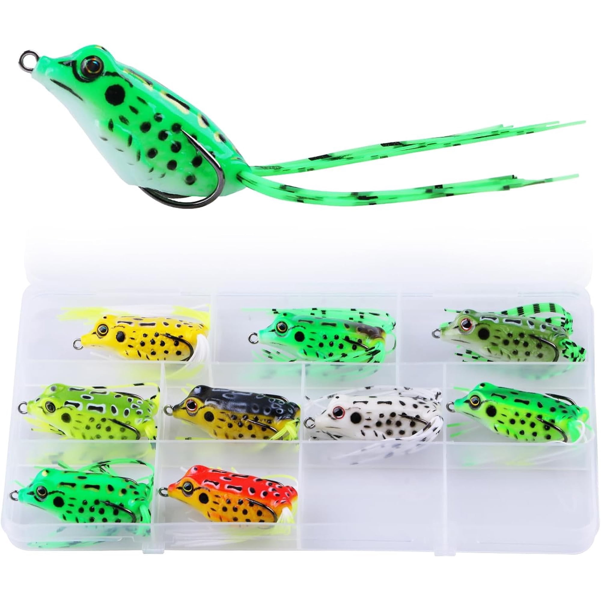 9 count Frog Lure Kit - Topwater Fishing Lures for Bass Snakehead & Freshwater Fish | 4.5CM 5G Soft PVC Baits with Weedless Hooks - for Dense Vegetation | Ideal Lure Set for Anglers inSaltwater