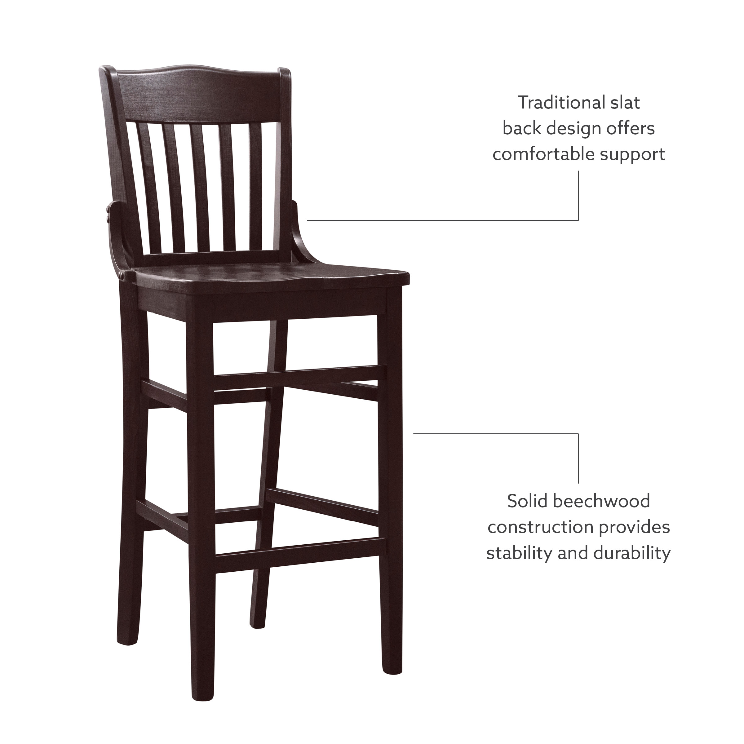 Linon Judah High Back 30" Bar Stools Set, 2-Piece, Brown Finish