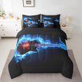 thumbnail image 2 of Electric Guitar King Size Comforter Sets - Bedding Sets 7 Pieces,Music Stringed Instruments Bed in a Bag Flaming Blue Fire Flame Bed Sets with Comforter,Sheets,Pillowcases & Shams, 2 of 5