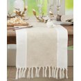 thumbnail image 2 of Fennco Styles Two Tone Banded Design Table Runner with Tassel 16" W x 90" L - Natural & White Linen Blend Table Cover for Everyday Use, Banquets, Family Gathering and Special Events, 2 of 3