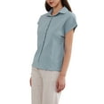 thumbnail image 4 of INSPIRE CHIC Cotton Linen Shirts for Women Button Down Short Sleeve Shirt Summer Casual Beach Blouses Tops S Light Blue, 4 of 6