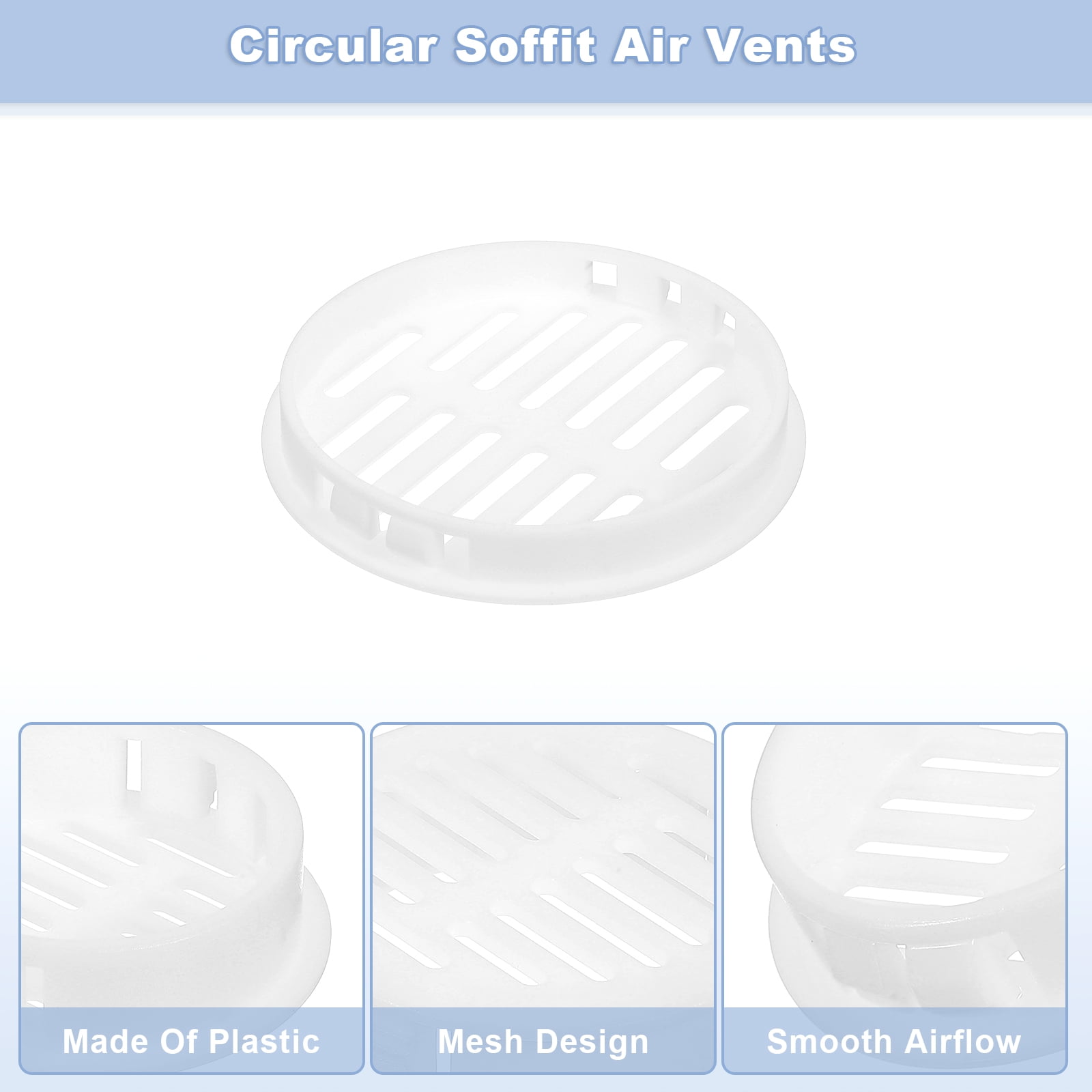 16Pcs 80mm/3.15" Circular Soffit Air Vents, Plastic Soffit Vent Cover, Round Mesh Hole Louver for Bathroom Kitchen Cabinet Wardrobe, White