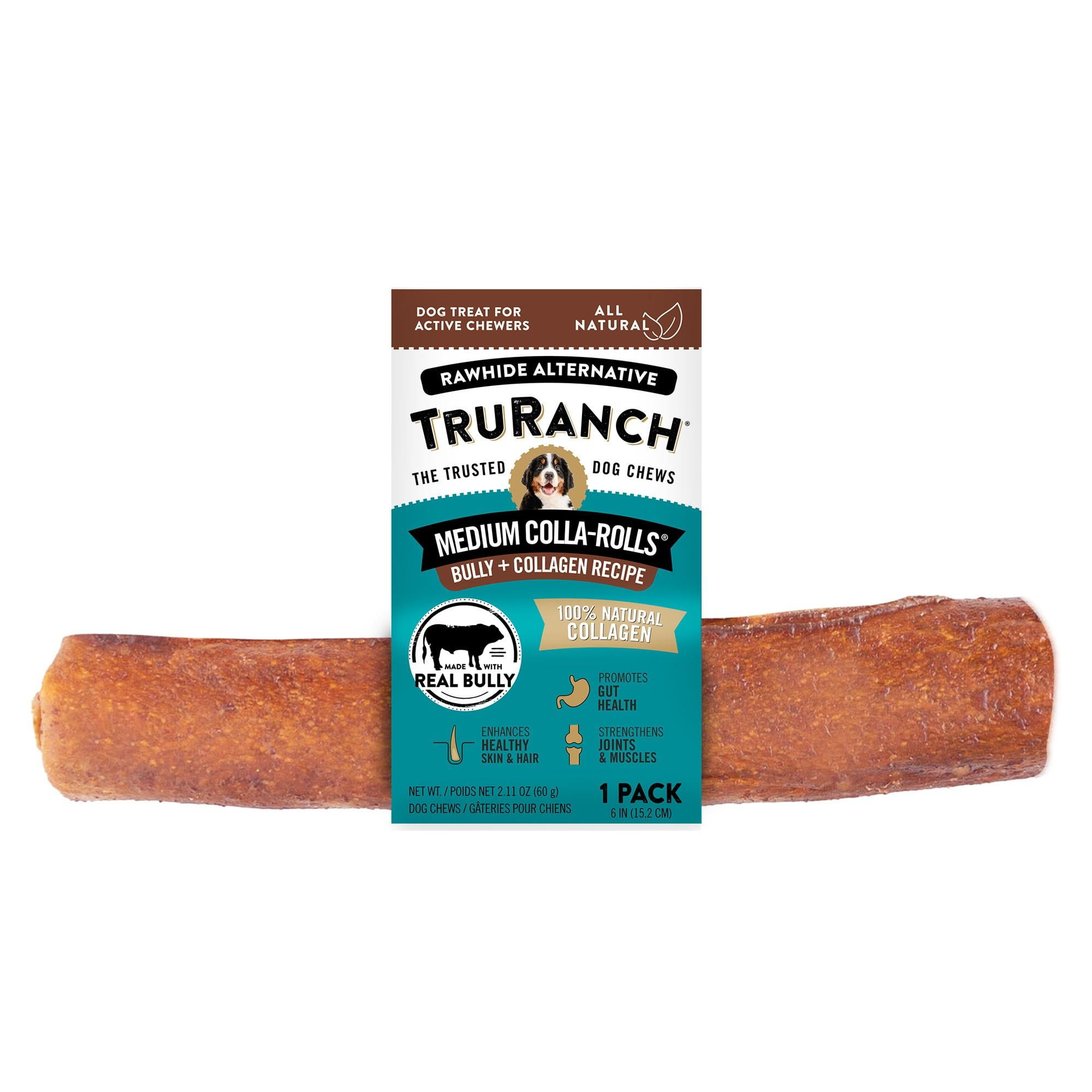 (4 pack) TruRanch All-Natural Rawhide Alternative Dog Treats, Medium Bully Roll, 1 Count