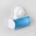 thumbnail image 4 of Porta cepillos de dientes sin perforación, diseño en colores azul y blanco, material ABS de grado alimenticio, resistente y fácil de instalar con ventosas, capacidad para 5 cepillos, ideal para baños, 4 of 7
