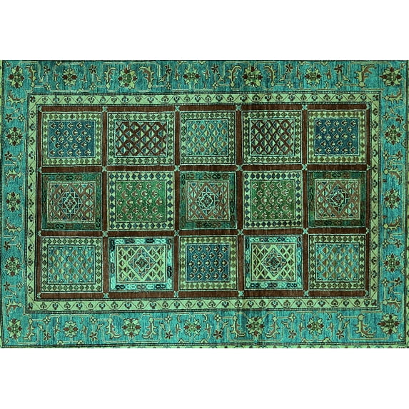 Ahgly Company Indoor Rectangle Abstract Turquoise Blue Modern Area Rugs, 4' x 6'