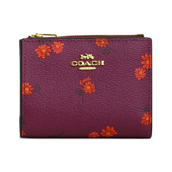 Coach Women's Bifold Wallet With Country Floral Print (Deep Berry Multi)