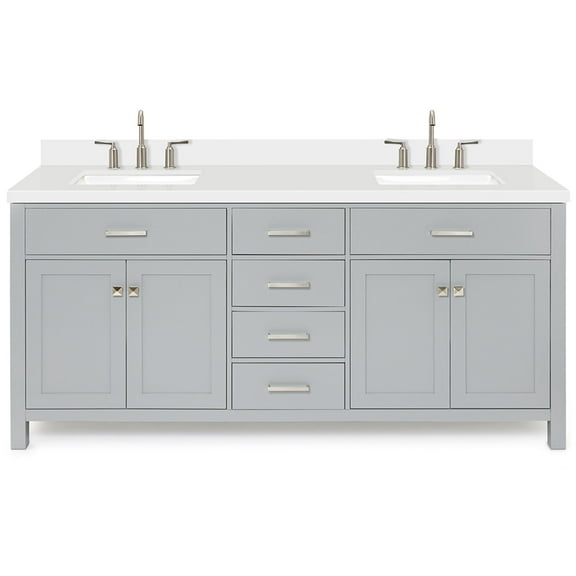 Ariel H073dwqrvo Bristol 73" Free Standing Double Rectangular Basin Vanity Set - Grey