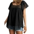 thumbnail image 4 of HUBERY Women Crochet Cutout Square Neck Solid Color Short Sleeve Top, 4 of 5