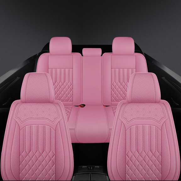 Seatendro Leather Car Seat Covers Full Set for Honda, 5-Seats Waterproof Nappa, Pink