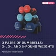 thumbnail image 3 of HolaHatha 2, 3, & 5 Lb Neoprene Dumbbell Free Hand Weight Set w/ Rack, Red/Blue, 3 of 10