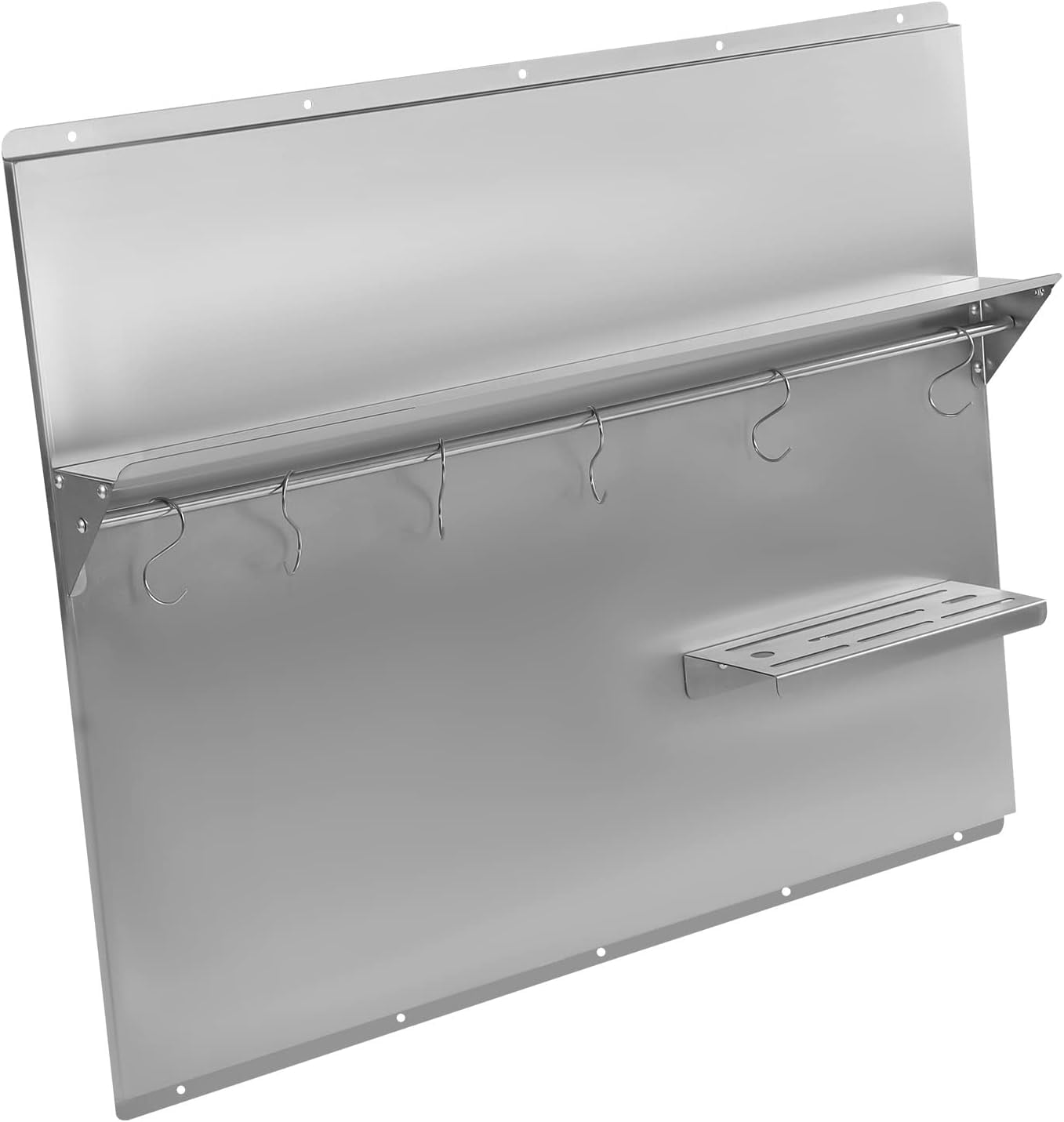 Range Backsplash with Shelf 36x 29.5 Inch Range Hood Wall Shield, Stainless Steel Backsplash Silver Splash Plate with Built-in Storage Shelf and Hanging Rack