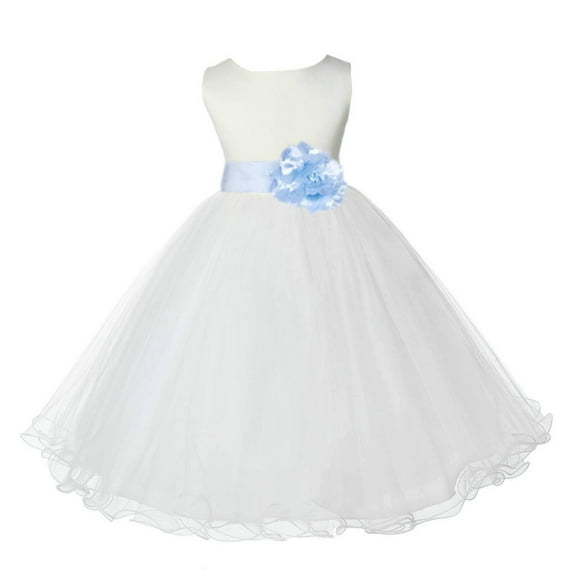 Ekidsbridal Satin Ivory Ice Blue Tulle Rattail Edge Flower Girl Dresses for Communion Baptism Christening Gown Wedding Pageant 829S S
