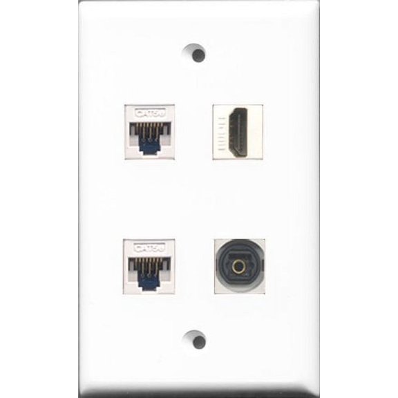 RiteAV - 1 Port HDMI and 1 Port Toslink 2 Port Cat5e Ethernet White Wall Plate