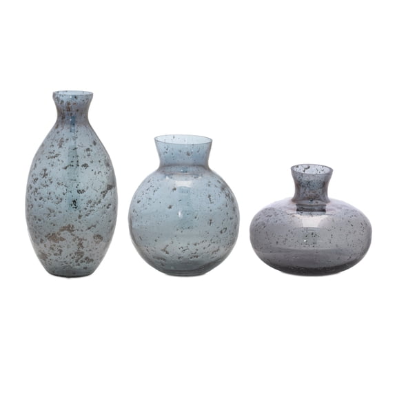 Melrose Bubbled Glass Bottle Neck Vases - 7.75" - Blue and Gray - Set of 3