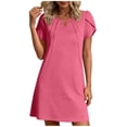 thumbnail image 3 of Sentmoon Robes pour Femmes Robe Ajustée Été Couleur Unie Manches Courtes Col Rond Plissée Respirante Coupe Ample Articles de Plage Robes Soleil pour Femmes 2026 Basique pour Détente et Relax P-2TG, 3 of 7