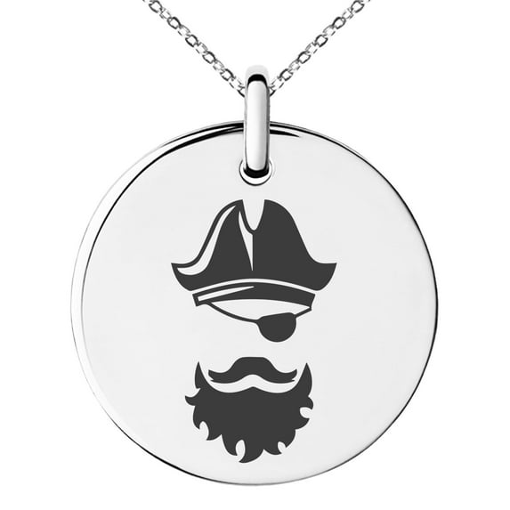 Stainless Steel Legendary Blackbeard Pirate Engraved Small Medallion Circle Charm Pendant Necklace