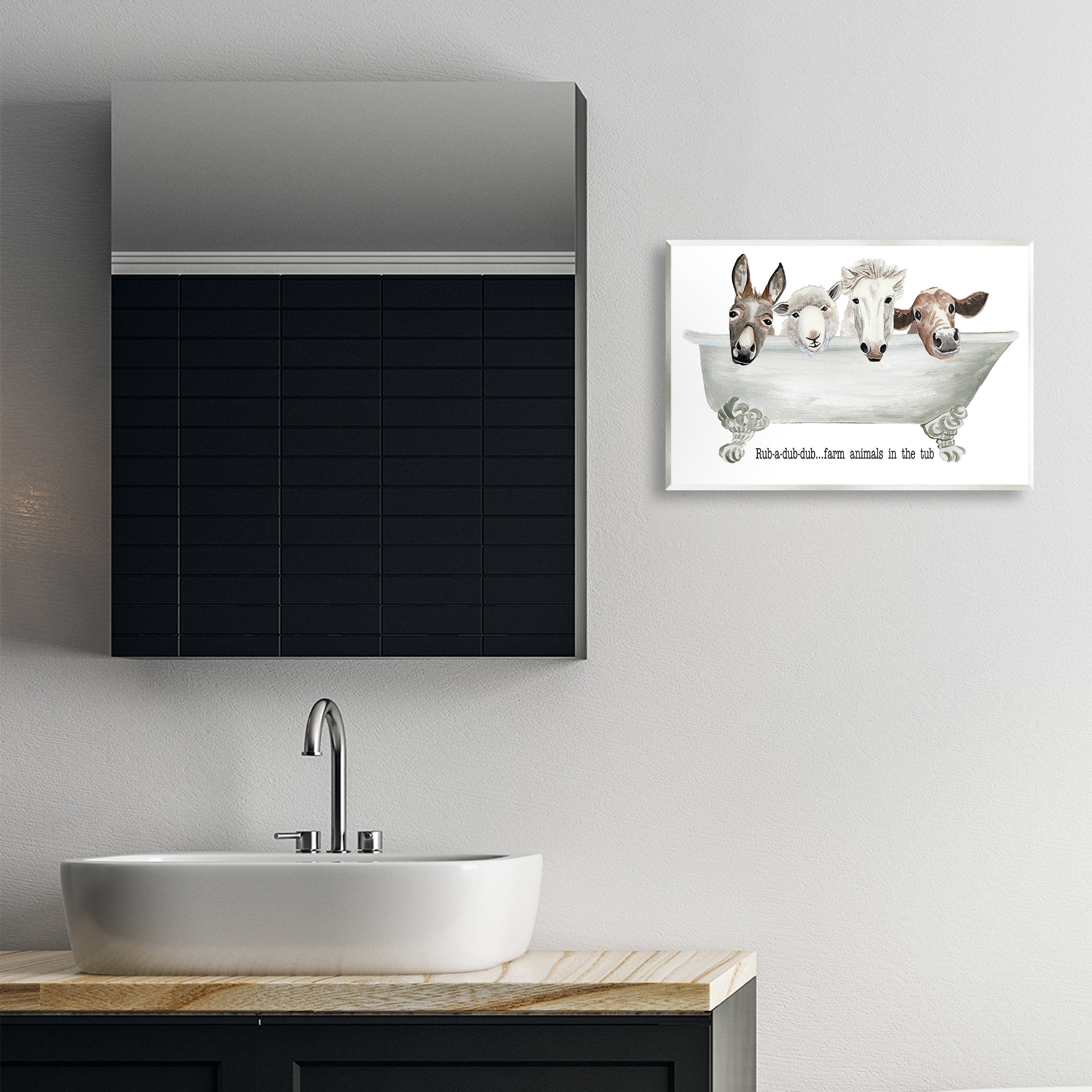 Stupell Industries Farm Animals Tub Bath & Laundry Painting Unframed Art Print Wall Art, 19 x 13