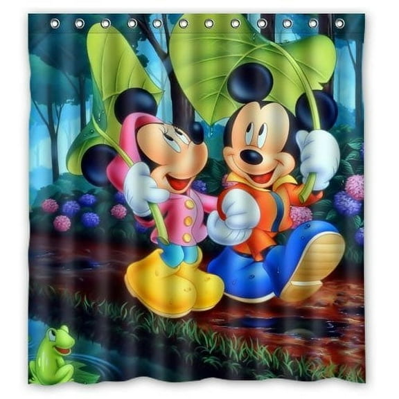 DEYOU Mickey Mouse and Minnie Mouse Shower Curtain Polyester Fabric Bathroom Shower Curtain Size 66x72 inch