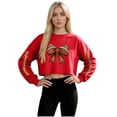 thumbnail image 2 of Gamivast Graphic Tees for Women Football Bow Game Day Print Sweatshirts Drop Shoulder Long Sleeve Pullover Tops Trendy Casual Athletic Wear, 2 of 5