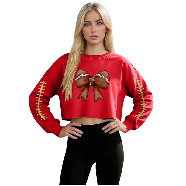 TaTaai Ladies Casual Loose Long Sleeve T Shirt Baseball Print Crew Neck Pullover Sports Sweatshirt Fashion Top Gift