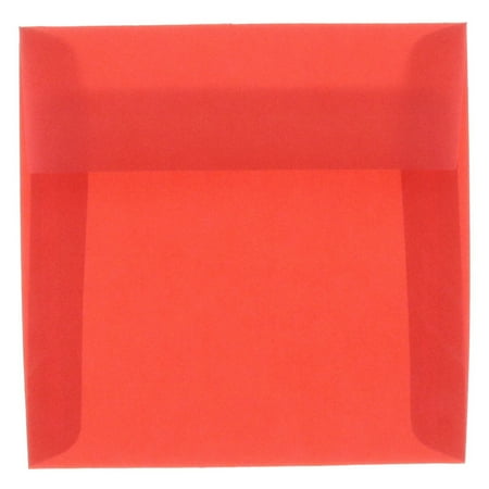 UPC: 0609722982535 | JAM 6 x 6 Translucent Envelopes  Primary Red  25/Pack