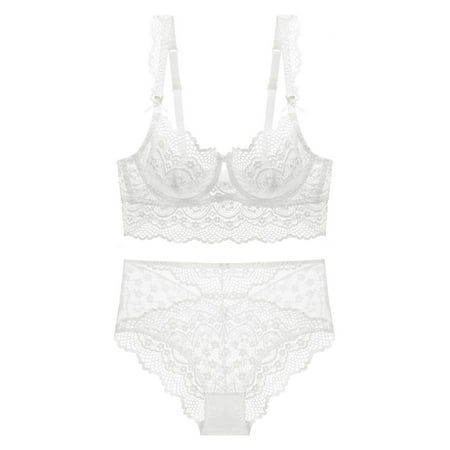 

huanledash 2 Pcs/Set See-through Underwear Set Underwire Bowknot Lace Design Sexy Bra Panty for Valentine Day
