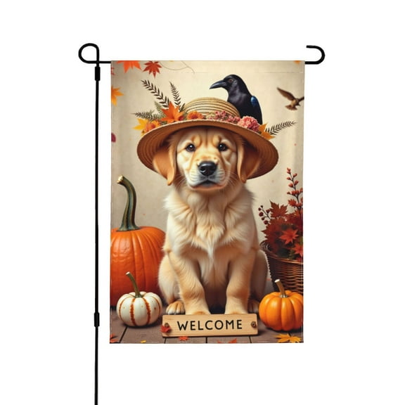Autumn Welcome Golden Retriever Garden Flag 12x18 Inch Double Sided Fall Harvest Puppy Dog Yard Flag Outdoor Decoration