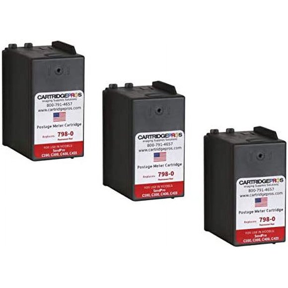 Compatible Ink Cartridge Replacement for SendPro C200, C300 and C400 Postage Meters, SL‑798‑0, Red, 3 Pack