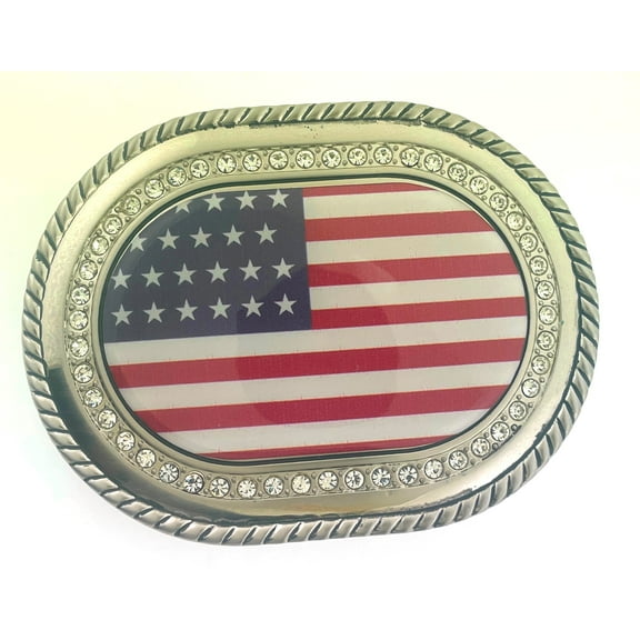 US American Flag Belt Buckle Men Women New Cowboy Cowgirl Some Rhinestones Silver Metal Patriotic