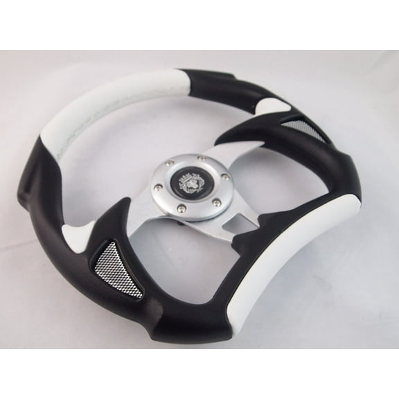 YAMAHA GOLF CART & POLARIS RHINO WHITE steering wheel W/ Chrome Adapter 3 spoke"