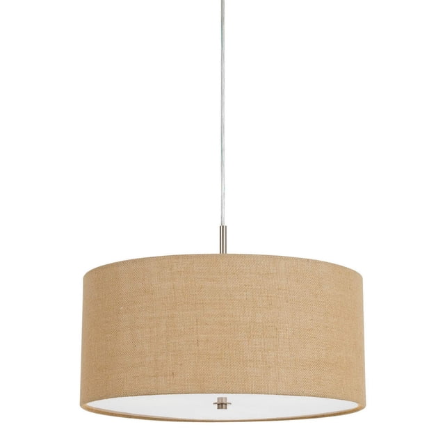 Lámpara colgante Benzara con pantalla de arpillera beige, 46 x 46 x 29 cm