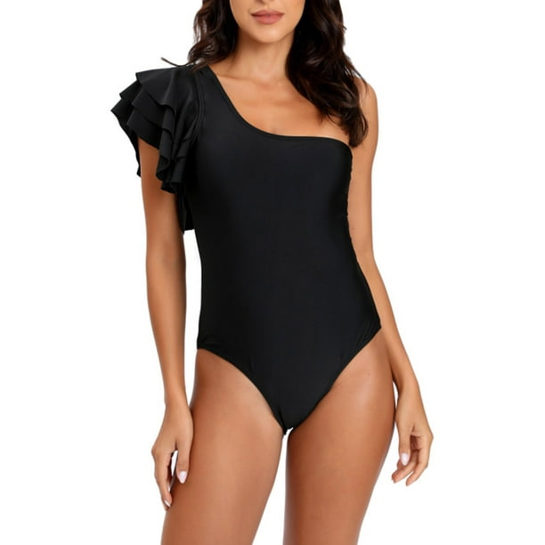 Thong Swimsuits for Women Swimsuit Solid Color Sexy One-piece One-shoulder  Peplum Conservative Tight Swimsuit One Piece Tummy Control Swimsuits for