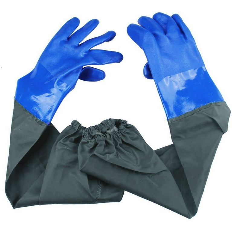 FAMTKT 2 pc Long Waterproof Rubber Gloves Pond Gloves Shoulder Length Insulated PVC Coated Chemical Resistant Gloves Reusable Resist Acid Alkali