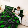 thumbnail image 3 of Homewish Modern Geometric Bed Sheets,Black Green Checkered Full Size Sheets,4-Piece,1 Flat Sheet, 1 Fitted Sheet and 2 Pillowcases, 3 of 6