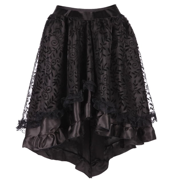 Jupe Mini Gothique Rétro Steampunk pour Femmes Taille Haute Vintage en Maille à Volants Jupe Asymétrique Danse Fête Jupes Courtes