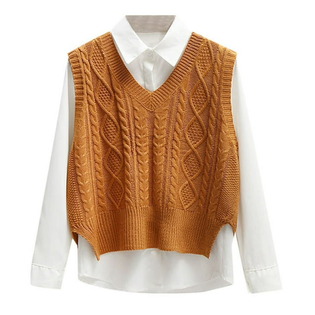 GDREDA Chandail Sans Manches à Col en V pour Femmes, Chandail Court Sans Manches, Kaki, P