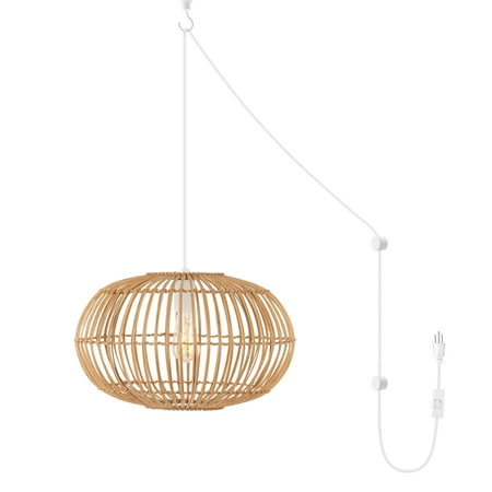 

Leo 17.5 1-Light Farmhouse Coastal Rattan 180 Cord Plug-In or Hardwired LED Pendant Brown